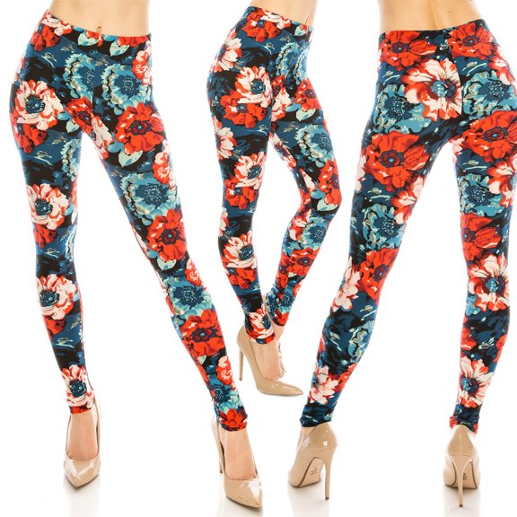 Eevee Women's Ultra Soft Patterned Leggings - Plus Size Red Cosmos