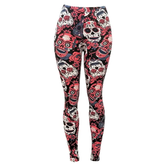 Eevee Women's Ultra Soft Patterned Leggings - Plus Size Red Skull