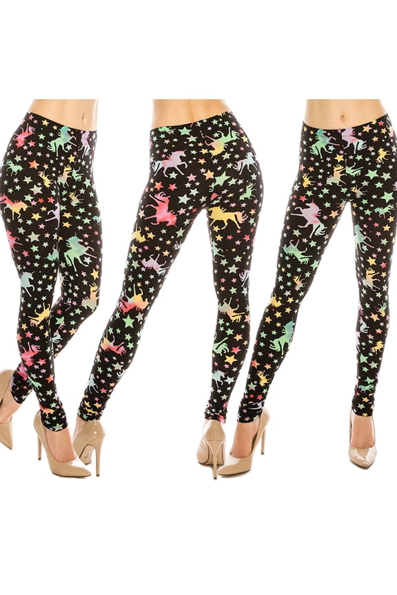 Women's Ultra Soft Patterned Leggings - Plus Size Star Unicorn