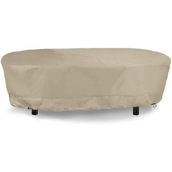 Eevelle Meridian Patio Oval Table Cover with Marine Grade Fabric - Waterproof Outdoor Table Cover - 600D Furniture Set Covers for Dining Table - Easy to Install - 25"H x 72"L x 42"W, Khaki