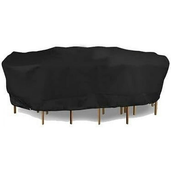 Eevelle Meridian Patio Oval Table Set Cover with Marine Grade Fabric - Outdoor Table Cover - 600D Furniture Set Covers for Dining Table - Easy to Install - 25.5"H x 100"L x 82"W, Black