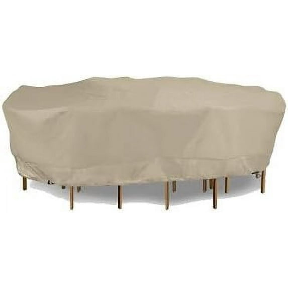 Eevelle Meridian Patio Oval Table Set Cover with Marine Grade Fabric - Outdoor Table Cover - 600D Furniture Set Covers for Dining Table - Easy to Install - 25.5"H x 108"L x 82"W, Khaki