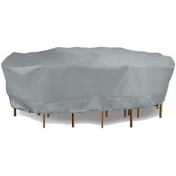 Eevelle Meridian Patio Oval Table Set Cover with Marine Grade Fabric - Outdoor Table Cover - 600D Furniture Set Covers for Dining Table - Easy to Install - 25.5"H x 75"L x 52"W, Silver