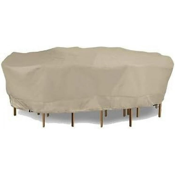 Eevelle Meridian Patio Oval Table Set Cover with Marine Grade Fabric - Outdoor Table Cover - 600D Furniture Set Covers for Dining Table - Easy to Install - 25.5"H x 75"L x 52"W, Khaki