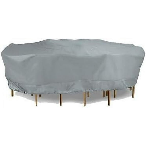 Eevelle Meridian Patio Oval Table Set Cover with Marine Grade Fabric - Outdoor Table Cover - 600D Furniture Set Covers for Dining Table - Easy to Install - 25.5"H x 90"L x 66"W, Silver