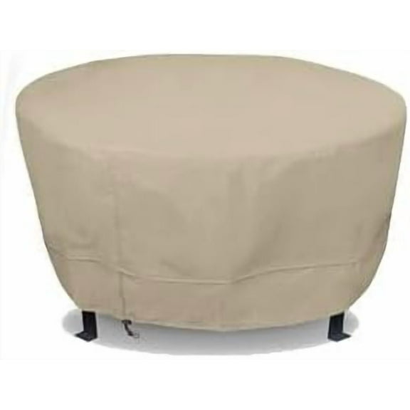 Eevelle Meridian Patio Round Table Cover with Marine Grade Fabric - Waterproof Outdoor Firepit Cover - Furniture Set Covers for Dining Table - Easy to Install -  25.5"H x 48"D, Khaki