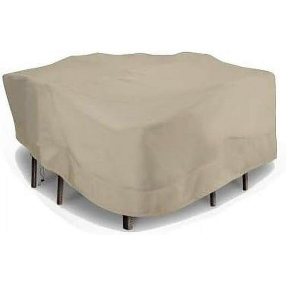 Eevelle Meridian Patio Square Table Set Cover with Marine Grade Fabric - Outdoor Table Cover - 600D Furniture Set Covers for Dining Table - Easy to Install - 25.5"H x 106"L x 106"W, Khaki