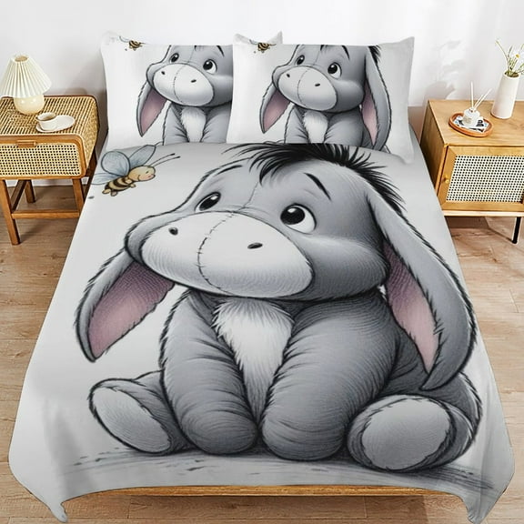 Eeyore 3 Piece Bedding Sets for Boys Girls Teens, Cartoon Soft Kids Duvet Cover with 2 Pillowcases, All Season Comforter Covers Bedroom Decor Gift, 86"x70"