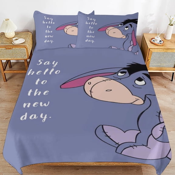 Eeyore 3 Piece Bedding Sets for Boys Girls Teens, Cartoon Soft Kids Duvet Cover with 2 Pillowcases, All Season Comforter Covers Bedroom Decor Gift, 90"x90"