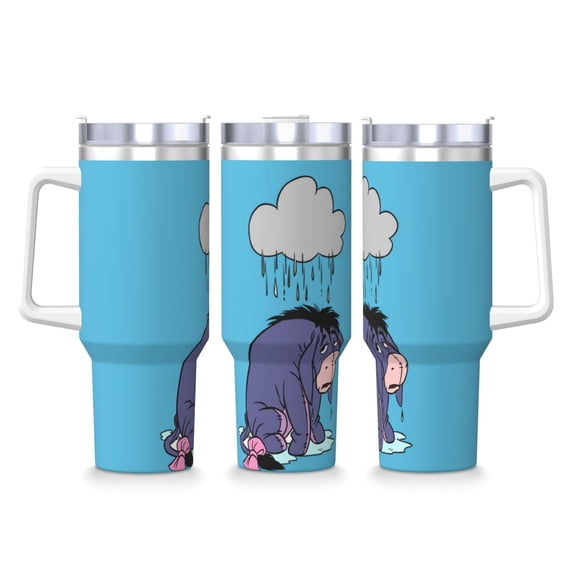 Eeyore 40 OZ Ice Bully Cup with Handle Straw Lid, Double Wall Stainless Steel Insulated Coffee Cup Tumbler, Colorful Mug for Travel Gym Home Outdoor Activities