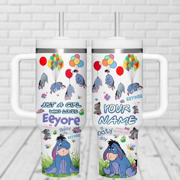 Eeyore 40oz Tumbler with Handle & Straw - Just A Girl Who Loves Eeyore Winnie the Pooh Insulated Cup - Disney Cartoon Stainless Steel Tumbler
