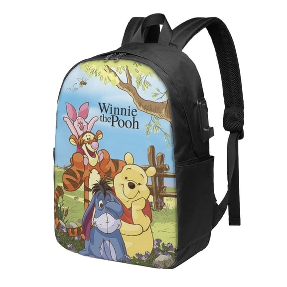 Eeyore Cartoon Backpacks 17 Inch Anime Large Capacity School Bookbag Travel Hiking Laptop Bag with USB Charging Port