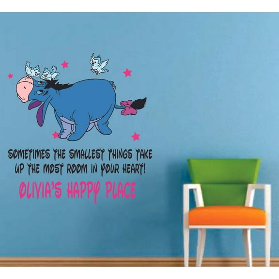 Eeyore And Cute Little Birds Quotes Customized Wall Decal - Custom Vinyl Wall Art - Personalized Name - Baby Girls Boys Kids Bedroom Wall Decal Room Decor Wall Stickers Decoration Size (8x10 inch)