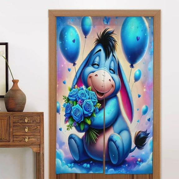 Eeyore Door Curtain for Doorway, Pattern Print Blackout Privacy Window Curtain, Room Divider Curtain Tapestry Home Decor, 34" W X 56" L