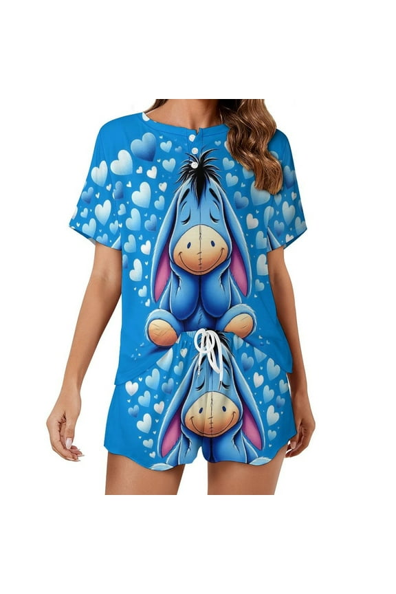 Eeyore Home Suit 2 Pack Pajamas Short Sleeve Top Shorts Sets Comfy Pjs Lounge Sets Sleepwear for Women S