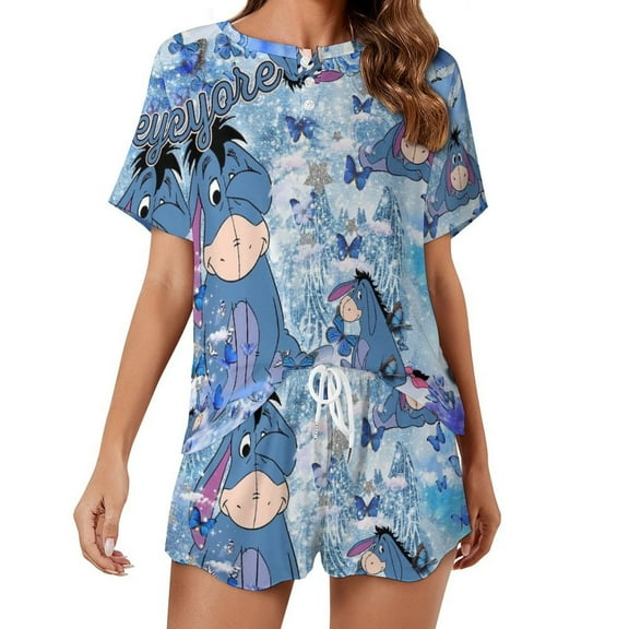 Eeyore Home Suit 2 Pack Pajamas Short Sleeve Top Shorts Sets Comfy Pjs Lounge Sets Sleepwear for Women S