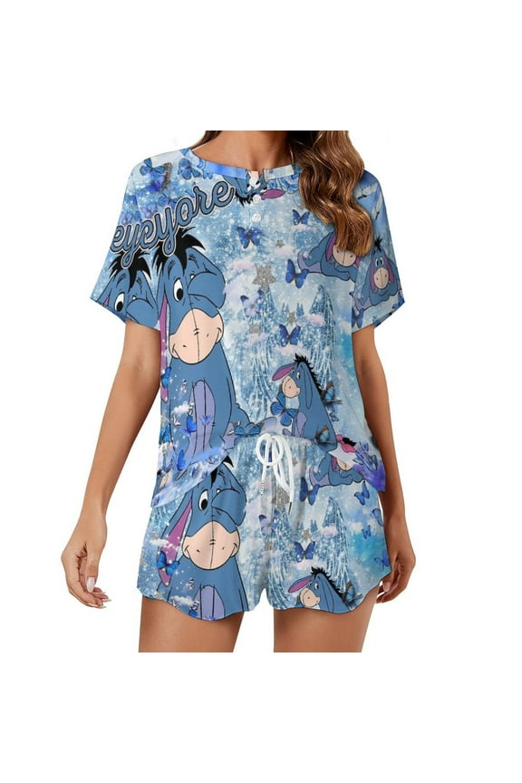 Eeyore Home Suit 2 Pack Pajamas Short Sleeve Top Shorts Sets Comfy Pjs Lounge Sets Sleepwear for Women XL