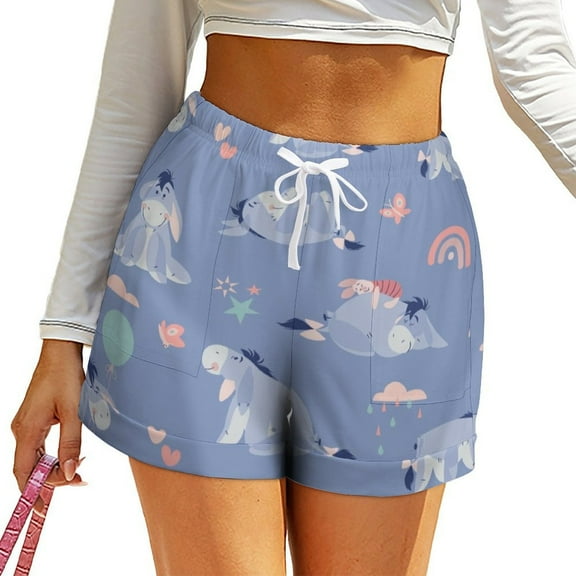 Eeyore Shorts Women's Elastic High Waist Wide Leg Shorts Graphic Print Pants with Pockets 2XL
