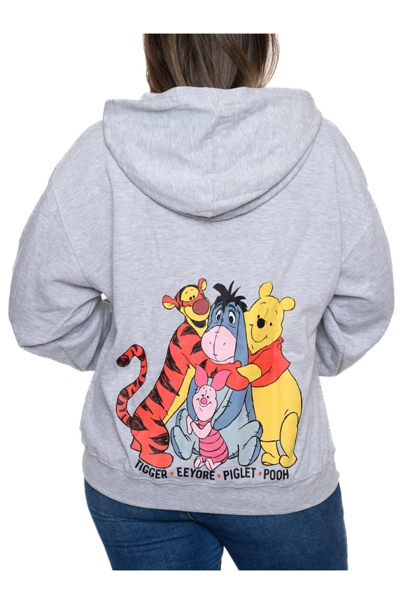Eeyore Winnie The Pooh Tigger Hoodie Sweatshirt Zippered Gray Womens Plus Size