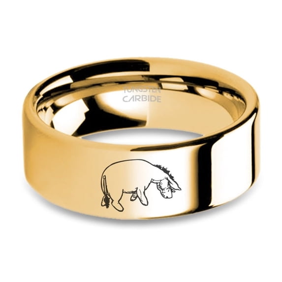 Eeyore Winnie-the-Pooh Engraved Yellow Tungsten Wedding Band, 8mm, Size 8.5