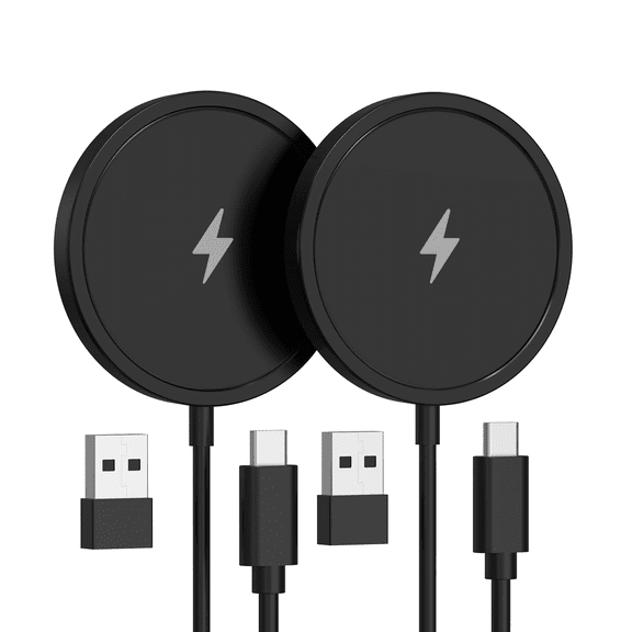 Eeyueer 15W Magnetic Wireless Charger 2-Pack Fast Charging Pad Compatible with iPhone 17 16 15 14 13 12 Black