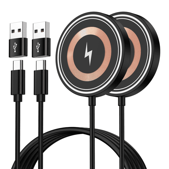 Eeyueer 15W Magnetic Wireless Charger 2-Pack USB C/A Dual Port Fast Charging Pad Compatible with iPhone 17 Pro Max 17e 17 16 15 14 13 12 AirPods
