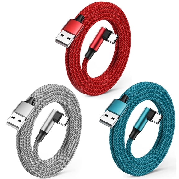 Eeyueer Right Angle USB C Cable 3Pack 1M+1.8M+3M, 90 Degree Braided Fast Charging Cord Compatible with iPhone 17 16 15 Pro Samsung Galaxy S21 S20 Note 10 Huawei P40 P30 iPad MacBook