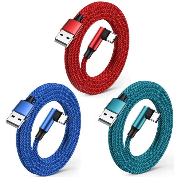 "Eeyueer Right Angle USB C Cable 3Pack 6FT, 90 Degree Braided Fast Charging Cord Compatible with Samsung Galaxy S21 S20 S10 Note 10 Huawei P40 P30 iPhone 15 "