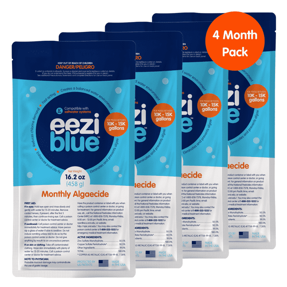 Eeziblue Monthly Pool Algaecide Bundle | Pool Booster for All Algae in Above Ground and In-Ground Swimming Pools 10k - 15k Gallons, 4 Month Pack