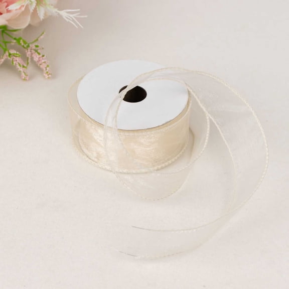 Efavormart 1 1/2" Wired Organza Ribbon For Gift Package Wrapping, Hair Bow Clips & Accessories Making, Crafting - Ivory
