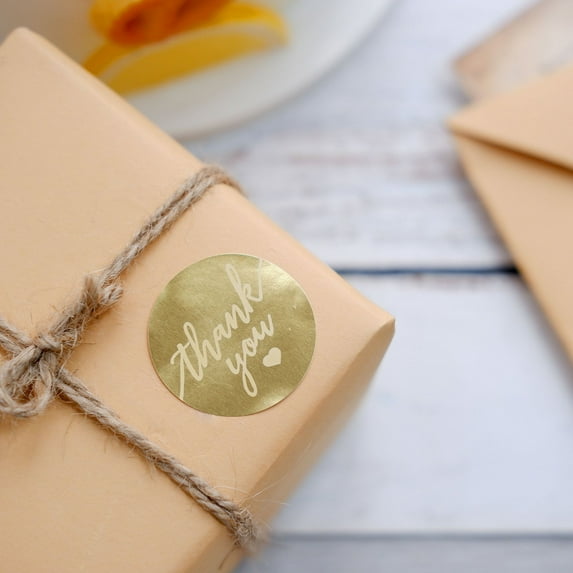 Efavormart 1.5" - 500 PCS Round Thank You Stickers Roll With White Text On Gold - DIY Envelop Seal Labels for DIY, Party, Weddings, Baby showers Packaging, Wrapping, Gifts Decorations