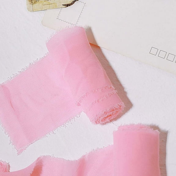 Efavormart 1.5" x 6 Yard - Set of 2 Chiffon Ribbon Rolls For Bouquets, Wedding Invitations & Gift Wrapping - Pink