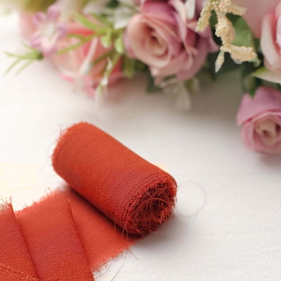 Efavormart 1.5" x 6 Yard - Set of 2  Chiffon Ribbon Rolls For Bouquets, Wedding Invitations & Gift Wrapping - Terracotta