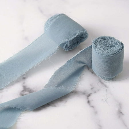 Efavormart 1.5" x 6 Yard - Set of 2 Dusty Blue Chiffon Ribbon Rolls For Bouquets, Wedding Invitations & Gift Wrapping