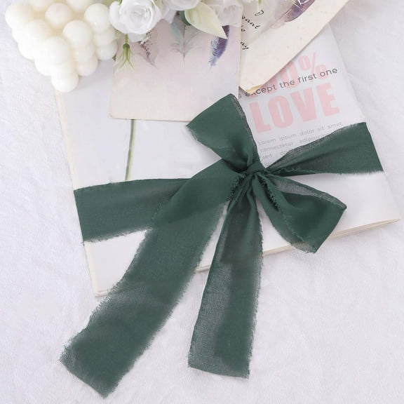 Efavormart 1.5" x 6 Yard - Set of 2 Hunter Emerald Green Chiffon Ribbon Rolls For Bouquets, Wedding Invitations & Gift Wrapping
