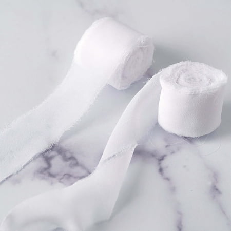 Efavormart 1.5" x 6 Yard - Set of 2 White Chiffon Ribbon Rolls For Bouquets, Wedding Invitations & Gift Wrapping