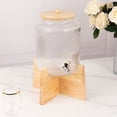 thumbnail image 1 of Efavormart 1 Gallon Clear Ribbed Glass Beverage Dispenser with Wooden Stand and Lid, Countertop Round Juice Jar Drink Dispenser with Stainless Steel Spigot - 14", 1 of 10