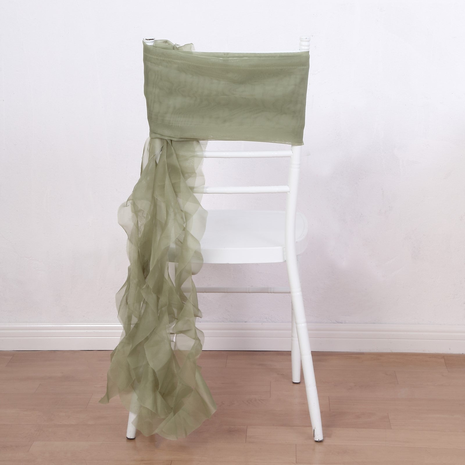 Efavormart 1 Set Eucalyptus Sage Green Premium Designer Curly Willow Chiffon Chair Sashes For ...