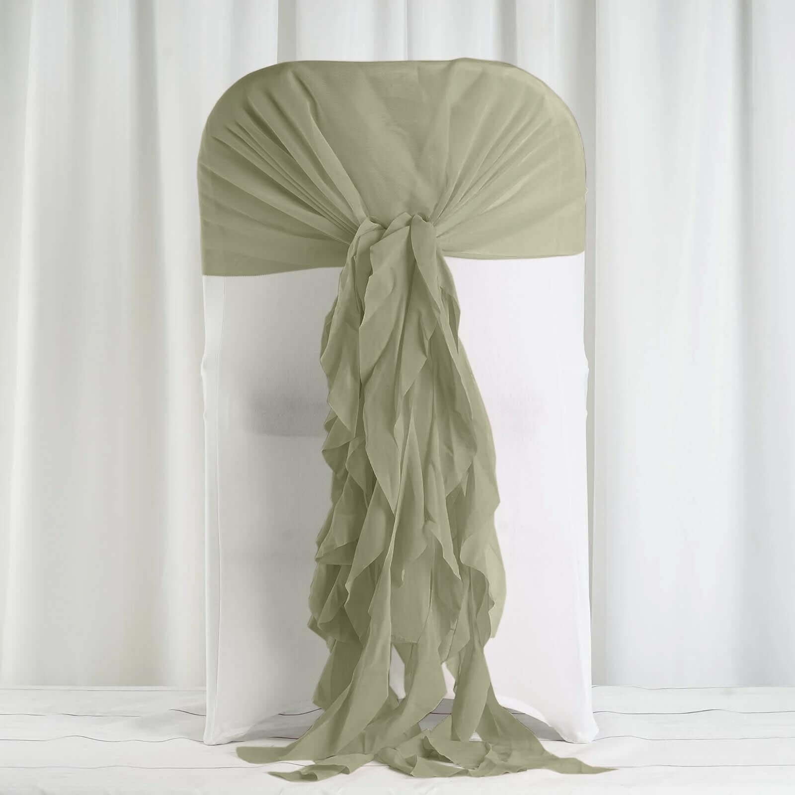 Efavormart 1 Set Eucalyptus Sage Green Premium Designer Curly Willow Chiffon Chair Sashes For ...