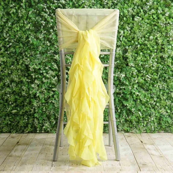 Efavormart 1 Set Yellow Premium Designer Curly Willow Chiffon Chair Sashes For Home Wedding Birthday Party Dance Banquet