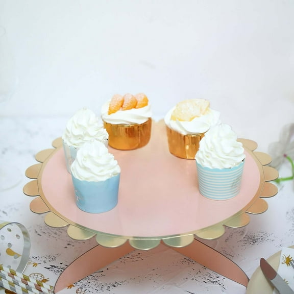 Efavormart 1 Tier - 13" Blush - Rose Gold Cardboard Cupcake Stand - Gold Scalloped Edge Mini Dessert Cake Holder
