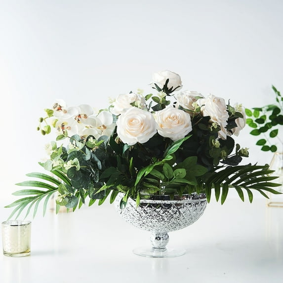 Efavormart 10" Mercury Glass Compote Vase, Pedestal Bowl for Wedding Floral Centerpiece Home Decor - Silver