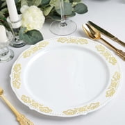 Efavormart 10 PCS | 10 Round Gold Embossed Disposable Dinner Plates With Scalloped Edges For Weddings Party Events