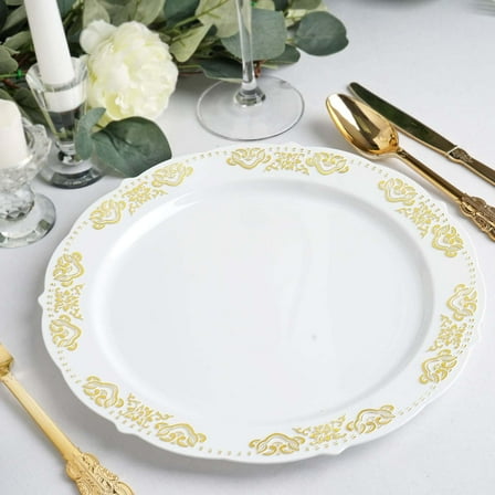 Efavormart 10 PCS | 10" Round Gold Embossed Disposable Dinner Plates With Scalloped Edges For Weddings Party Events