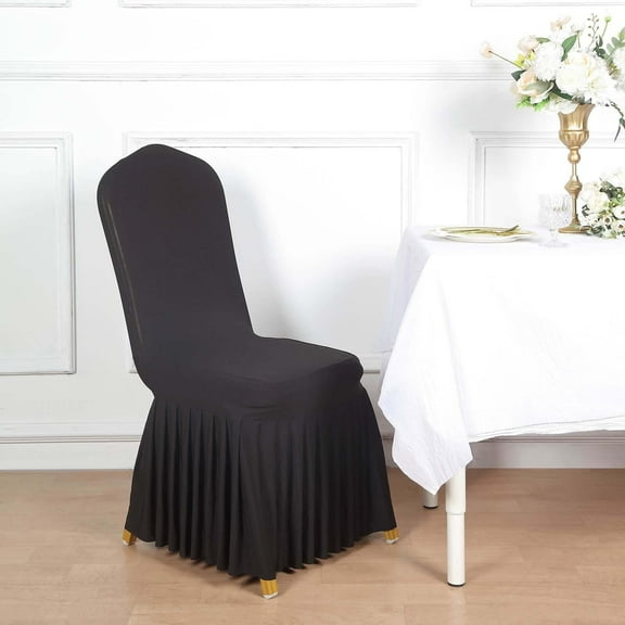Efavormart 10 PCS Black Spandex Stretch Ruffle Pleated Skirt Banquet Chair Covers for Party Dining Wedding with Foot Pockets Washable Slipcovers for Outdoor Events