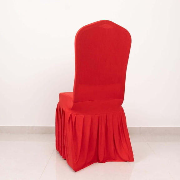 Efavormart 10 PCS Red Spandex Stretch Ruffle Pleated Skirt Banquet Chair Covers for Party Dining Wedding with Foot Pockets Washable Slipcovers for Outdoor Events