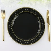 Efavormart 10 Pack | 10" Black / Gold 3D Round Plastic Appetizer Salad Plates, Disposable Dessert Plates With 3D Polka Dotted Rim