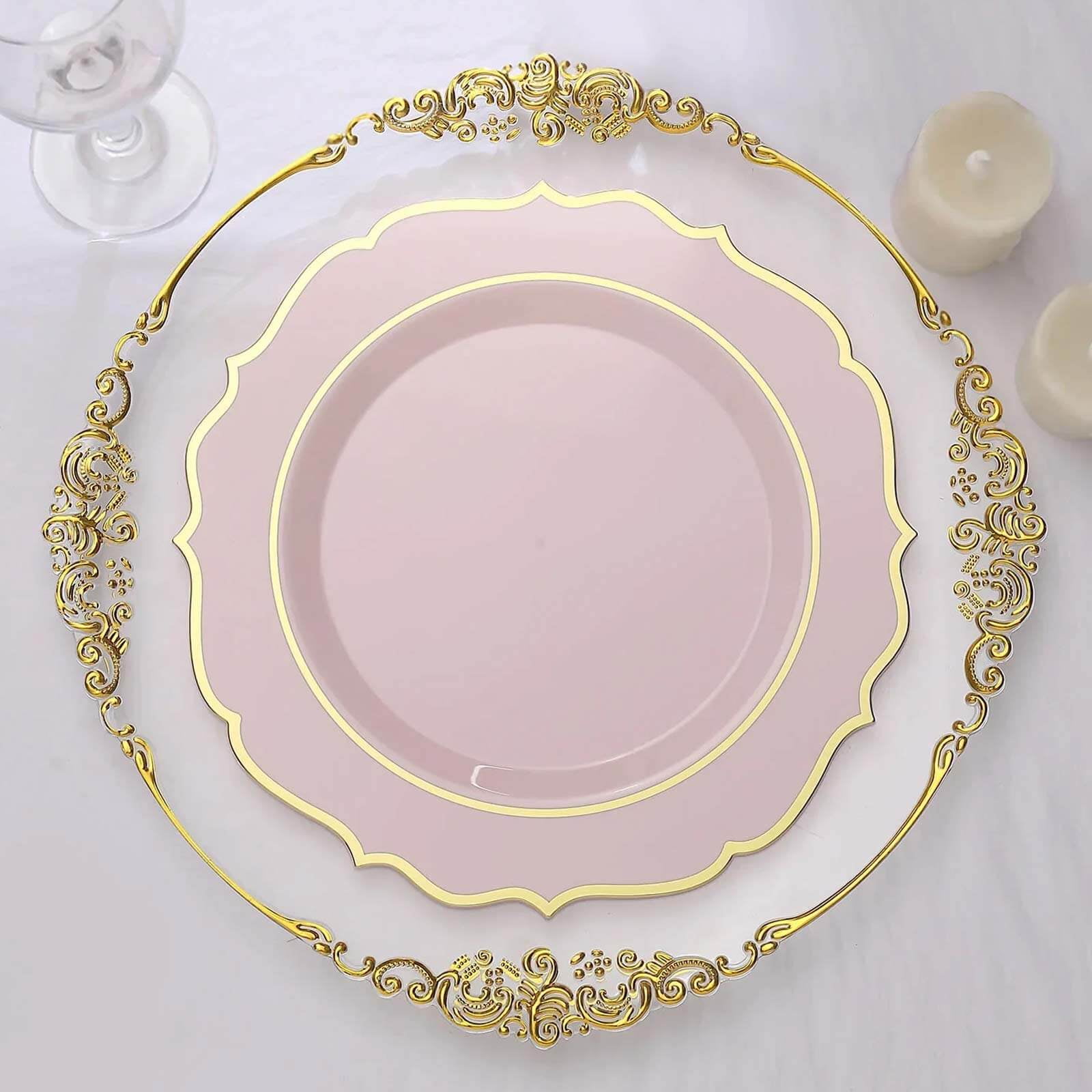 Efavormart 10 Pack Elegant Large 10" Blush/Rose Gold Plastic Dinner
