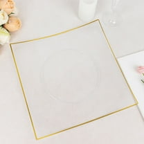 Efavormart 10 Pack | 10" Clear / Gold Concave Square Hard Plastic Dinner Plates, Disposable Party Plates
