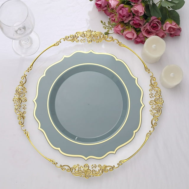 Efavormart 10 Pack | 10" Dusty Blue Plastic Dinner Plates Disposable ...